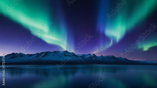  A serene and magical scene of auroras casting a soothing glow upon the cosmic landscape  lulling viewers into a state of peaceful contemplation.