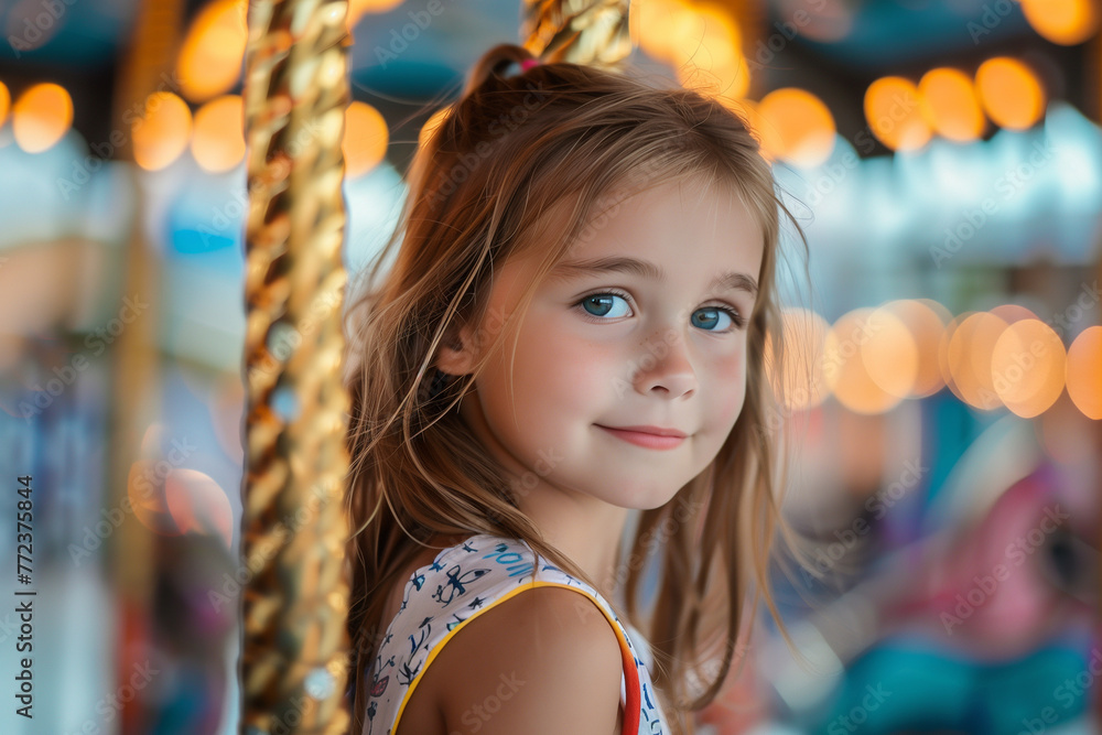 Little girl on carousel, one person, childhood, fun, lifestyle Little girl on carousel, one person, childhood, fun, lifestyle