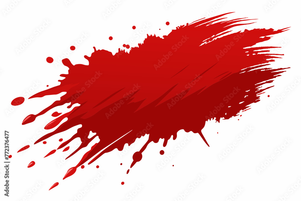 Blood color splatter brushstroke on white background.