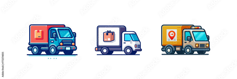 Set of Fast shipping delivery truck flat icon illustration, isolated over on transparent white background Set of Fast shipping delivery truck flat icon illustration, isolated over on transparent white background
