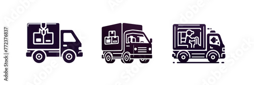 Set of Fast shipping delivery truck flat icon illustration, isolated over on transparent white background © Mithun