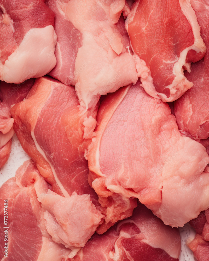 Macro raw rabbit meat ready close up texture - meat production. top view image with copy space. Macro raw rabbit meat ready close up texture - meat production. top view image with copy space.
