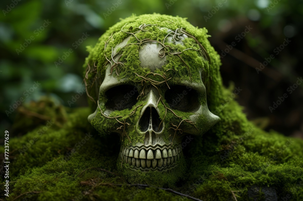 Thriving Skull moss nature. Park natural. Generate Ai Thriving Skull moss nature. Park natural. Generate Ai