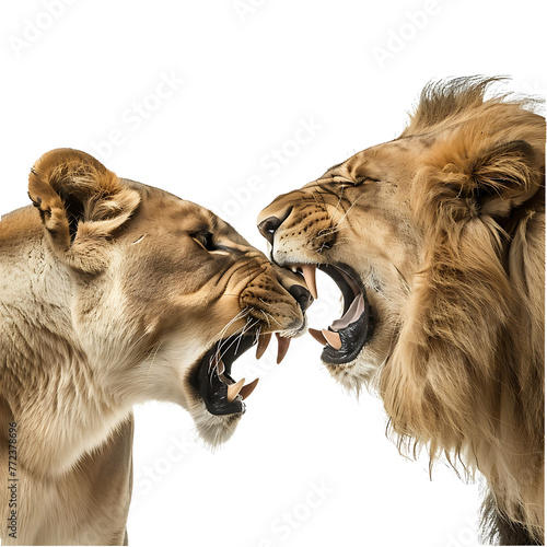 lion and lioness isolated on transparent background