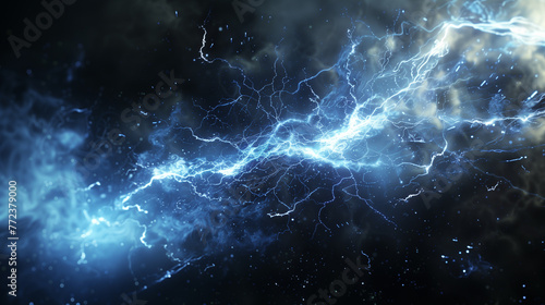 Energetic Blue Lightning Bolts Radiating in Dark Space