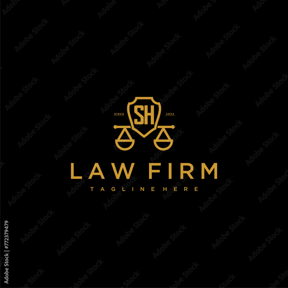 SH initial monogram for lawfirm logo with scales shield image SH initial monogram for lawfirm logo with scales shield image
