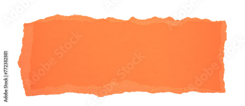 Orange Torn paper banner in a rectangle shape, ripped orange paper sheet, realistic paper scrap with torn edges, isolated on a transparent background, grunge textured graphic element