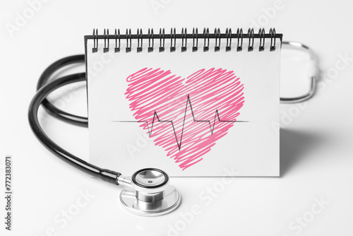 Stethoscope and Pulse Heartbeat Notebook Still Life Object on White Background