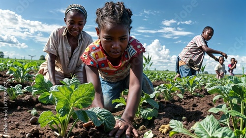 African children working on a potato field