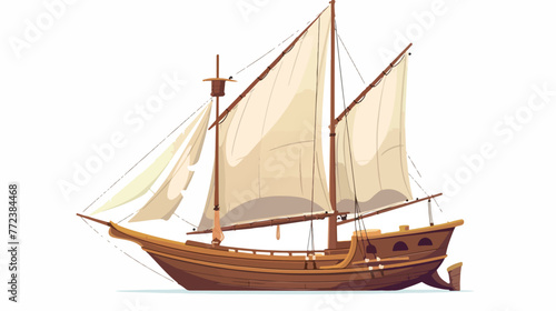 Vector illustration of an old sailing boat flat cartoon