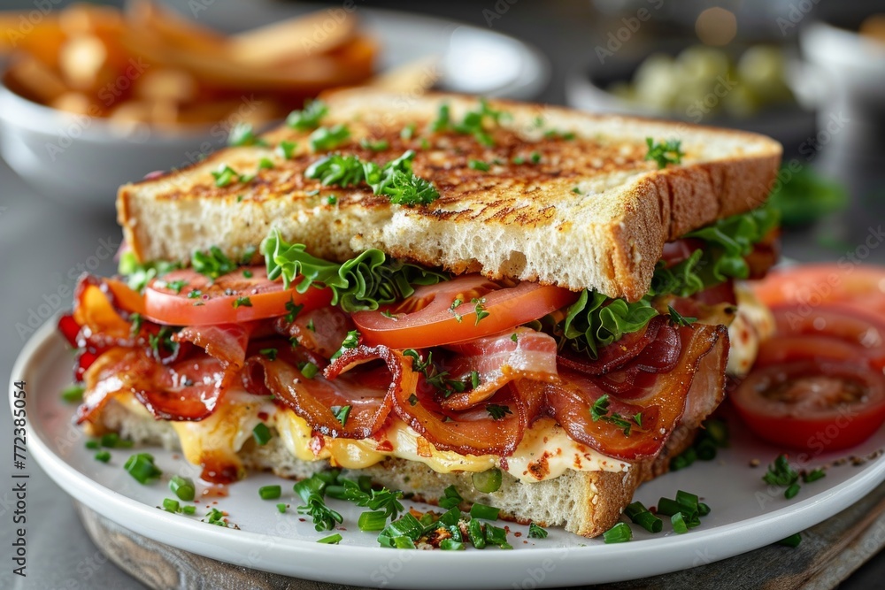Classic BLT club sandwich close-up shot on a plate Classic BLT club sandwich close-up shot on a plate