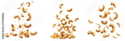 Set of Falling cashew nuts isolated on a transparent background