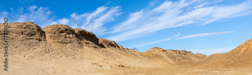 dunes of yellow sand against the sky, heap in Bytom in Poland, panorama