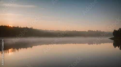 Wallpaper Mural Nighttime, sunrise, daytime time lapse with misty fog evaporating off a lake Torontodigital.ca