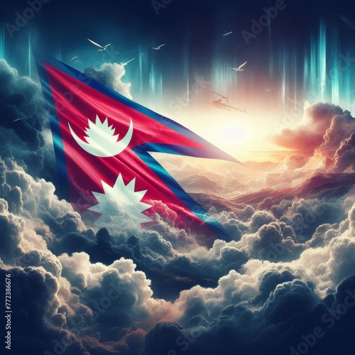 Nepali national flag and mountain Patriotic Background 