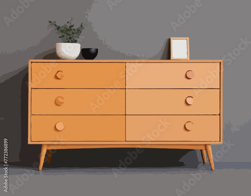 Hand drawn silhouette of mid century dresser. Modern furniture outline drawing