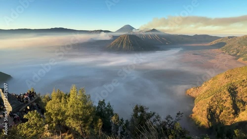 Bromo, Batok and Semeru volcanoes at sunrise, Java, Indonesia photo