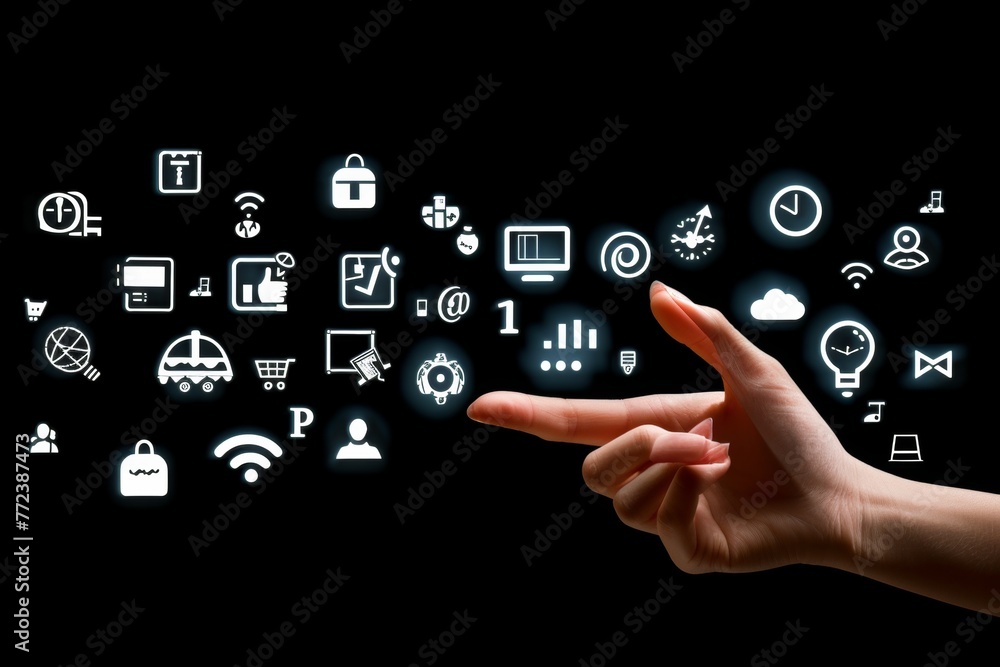A person is pointing at a screen with a green circle on it A person is pointing at a screen with a green circle on it