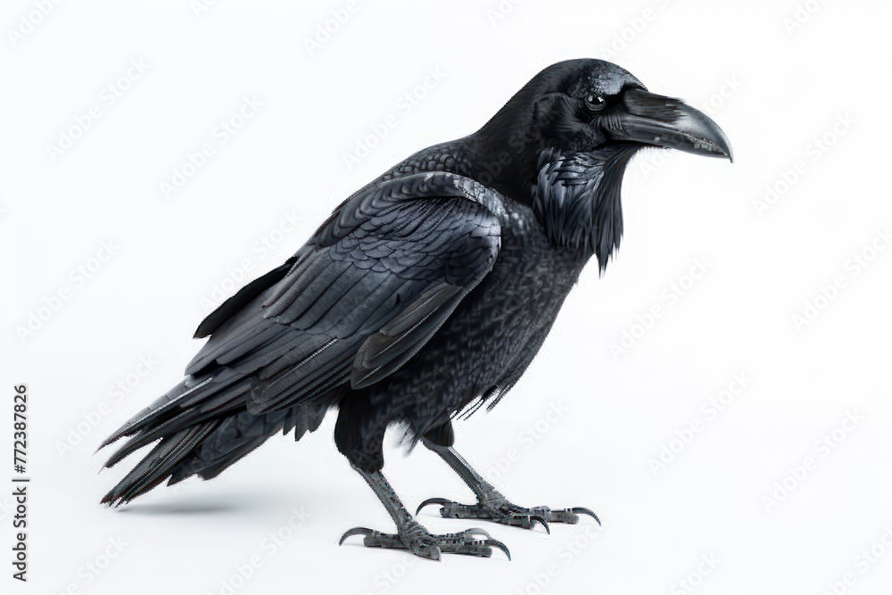 Fototapeta premium Black raven isolated on white background