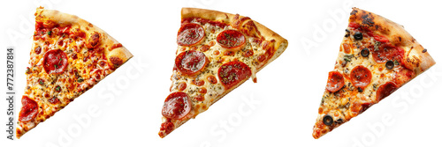 Set of slice of hot pizza isolated on a transparent background