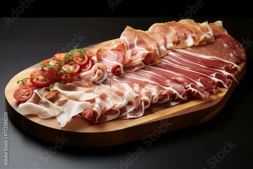 Flavorful Sliced prosciutto. Marble ham cured. Generate Ai