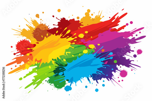 Colorful splatter brushstroke on white background.