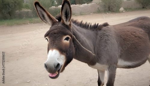 A Donkey With Its Mouth Open Chewing Cud 3