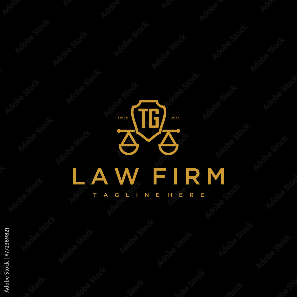TG initial monogram for lawfirm logo with scales shield image