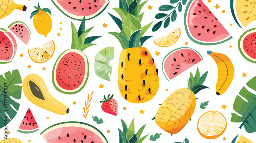 Vector tropical fruit background with pineapple man - obrazy, fototapety, plakaty 