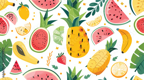 Vector tropical fruit background with pineapple man photo