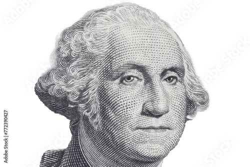 George Washington as president on the obverse of a one dollar bill with transparent background.
