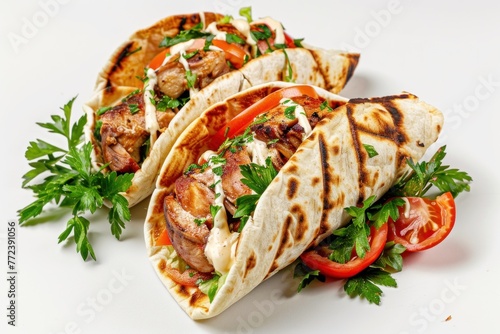 durum kebab typical food in morocco with white background. Chicken tortilla wrap hand-drawn