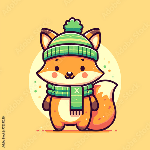 Cute Fox in Winter Gear Vector Illustration