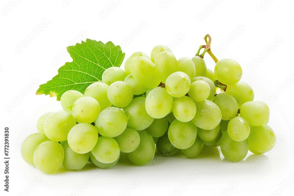 Fresh green big grapes isolated on white background