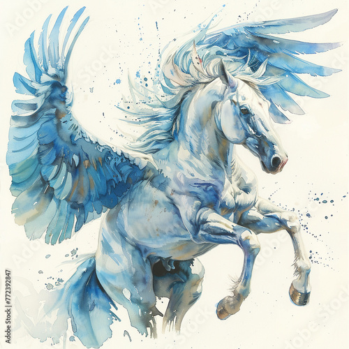 A watercolor depiction of a Pegasus the mythical winged horse