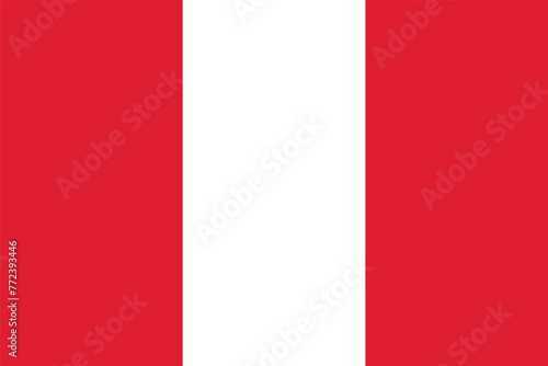 Flag of Peru. Peruvian striped red and white flag. State symbol of the Republic of Peru. Isolated vector illustration.