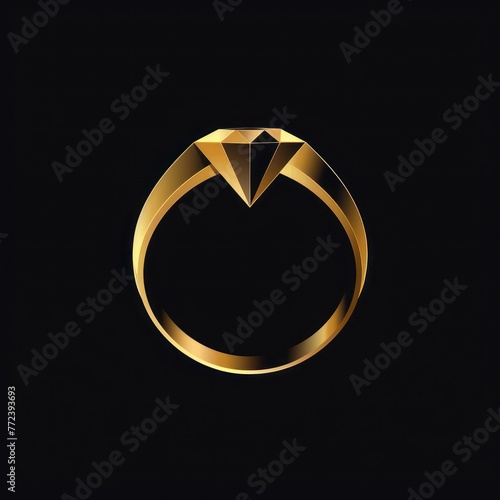 A minimalist yet luxurious depiction of a gold ring with a shiny diamond against a stark black backdrop, symbolizing elegance and wealth