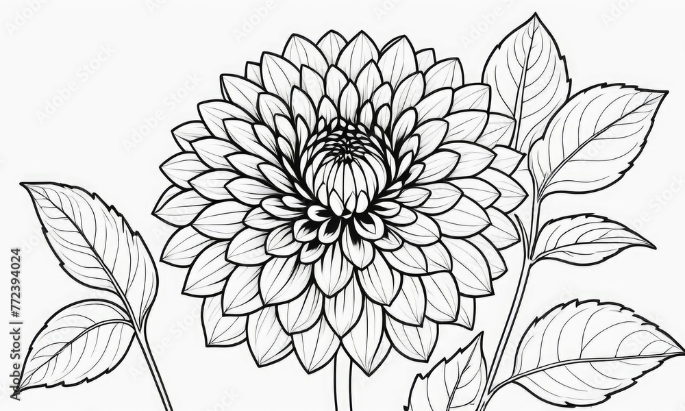 Dahlia flower isolated coloring page line art for kids 