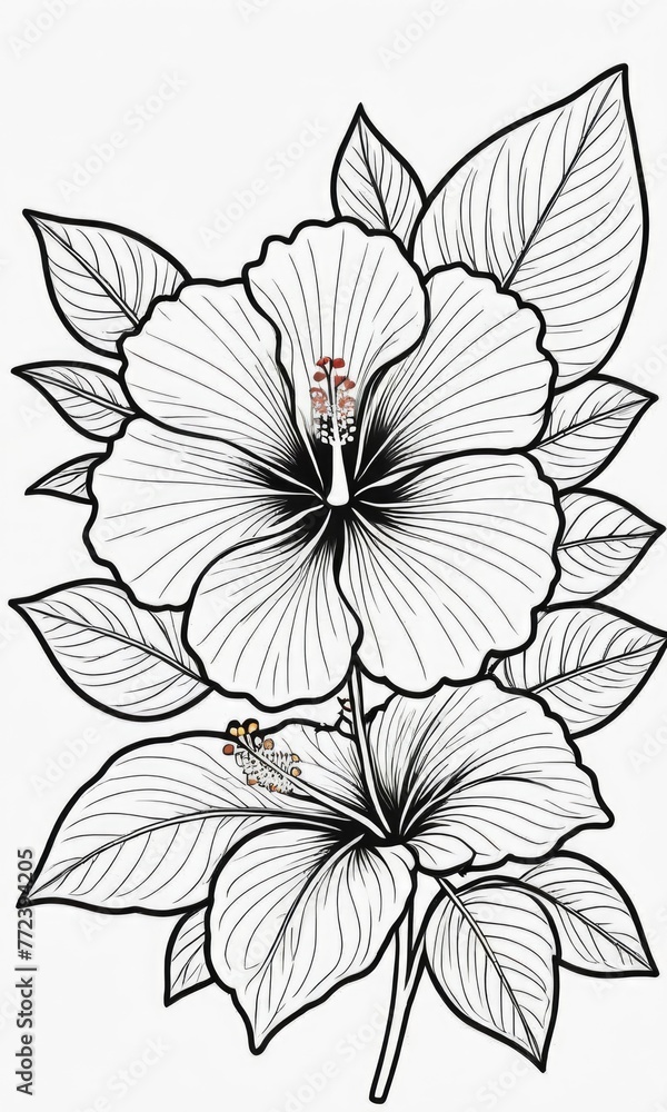Hibiscus flower isolated coloring page line art for kids