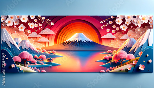 Peaceful Mount Fuji Landscape with Sakura and Lake at Sunset