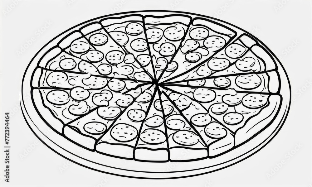 Pizza isolated coloring page line art for kids