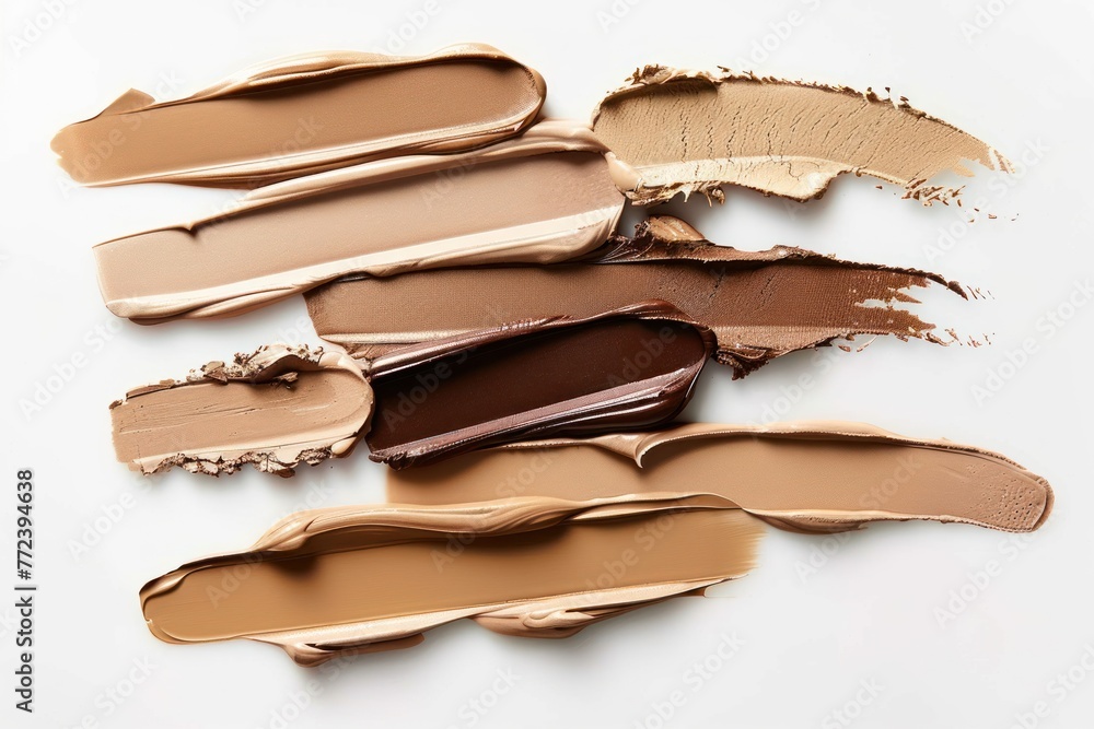 Makeup products. Blurred cream of different shades on a white background Makeup products. Blurred cream of different shades on a white background