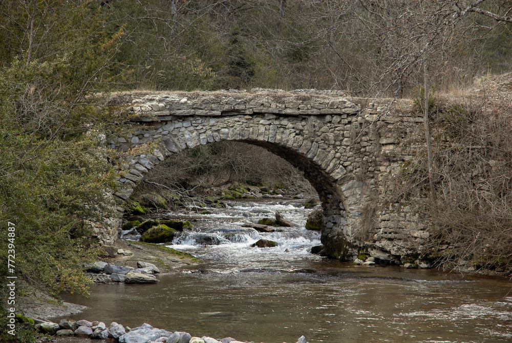 Pont en pierre, Parc naturel régional du Vercors, site protégé du cirque d'Archiane, 26, Drome, France