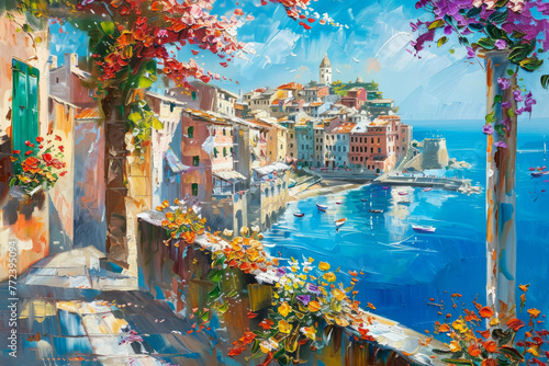 beautiful oil painting of an old mediterranean european town © JK2507