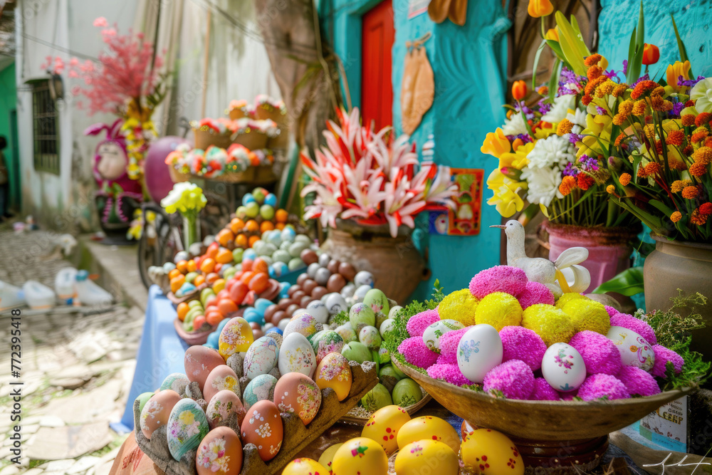 A vibrant display of Easter joy with 'Feliz Pascoa' greetings in Brazil