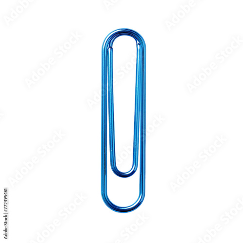 Realistic blue plastic paper clip isolated on transparent background, PNG available