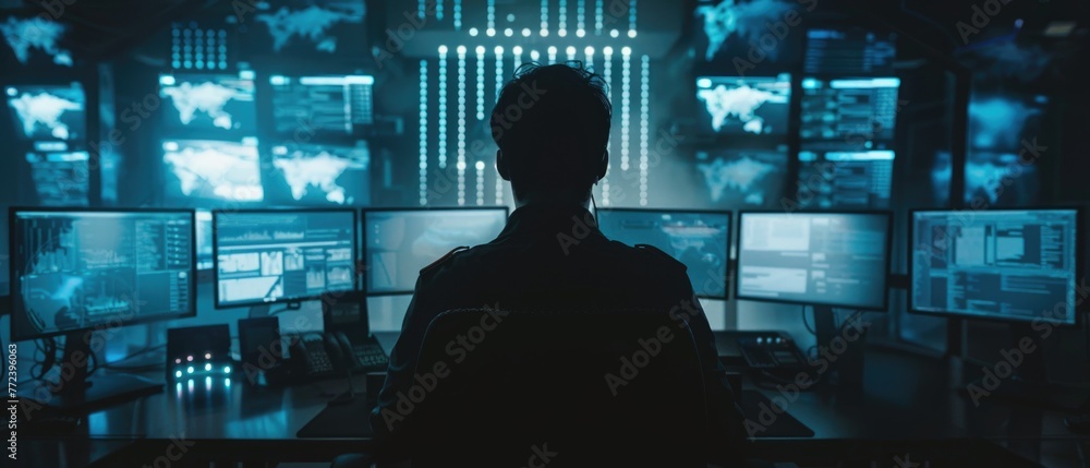 Scifi credit bureau managing risk, hyperrealistic scene under atmospheric moody lighting Scifi credit bureau managing risk, hyperrealistic scene under atmospheric moody lighting