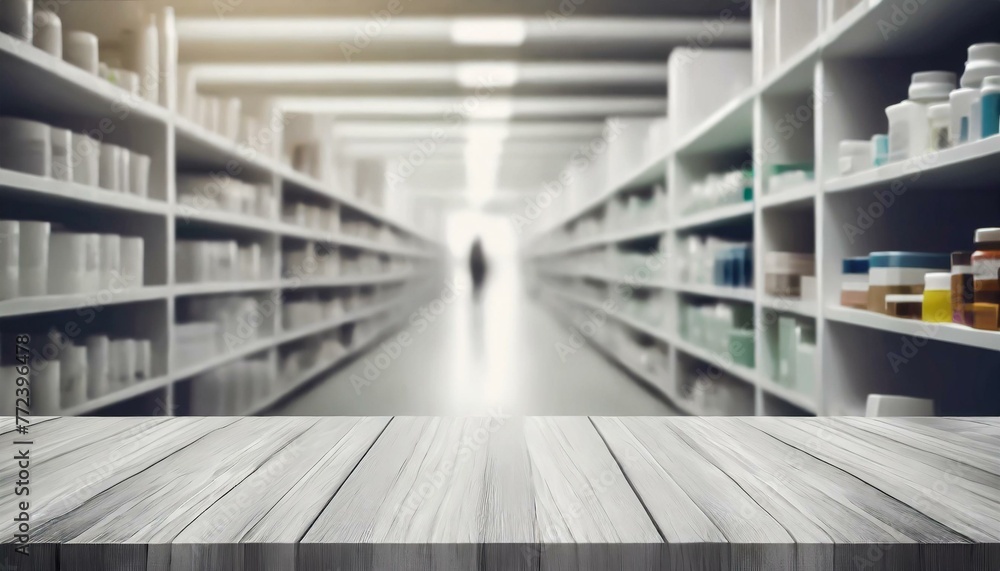 Pharmaceutical Promotion: Abstract Blurred Aisle Shelf Distribution Background