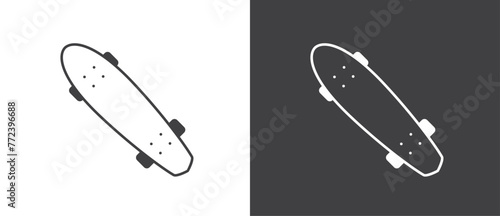 Skateboard icon, Sport equipments flat icon. Modern sport equipments vector illustration in black and white background.