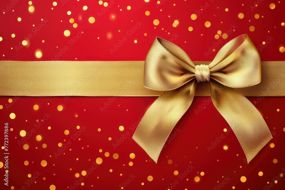Red background with golden bow on top